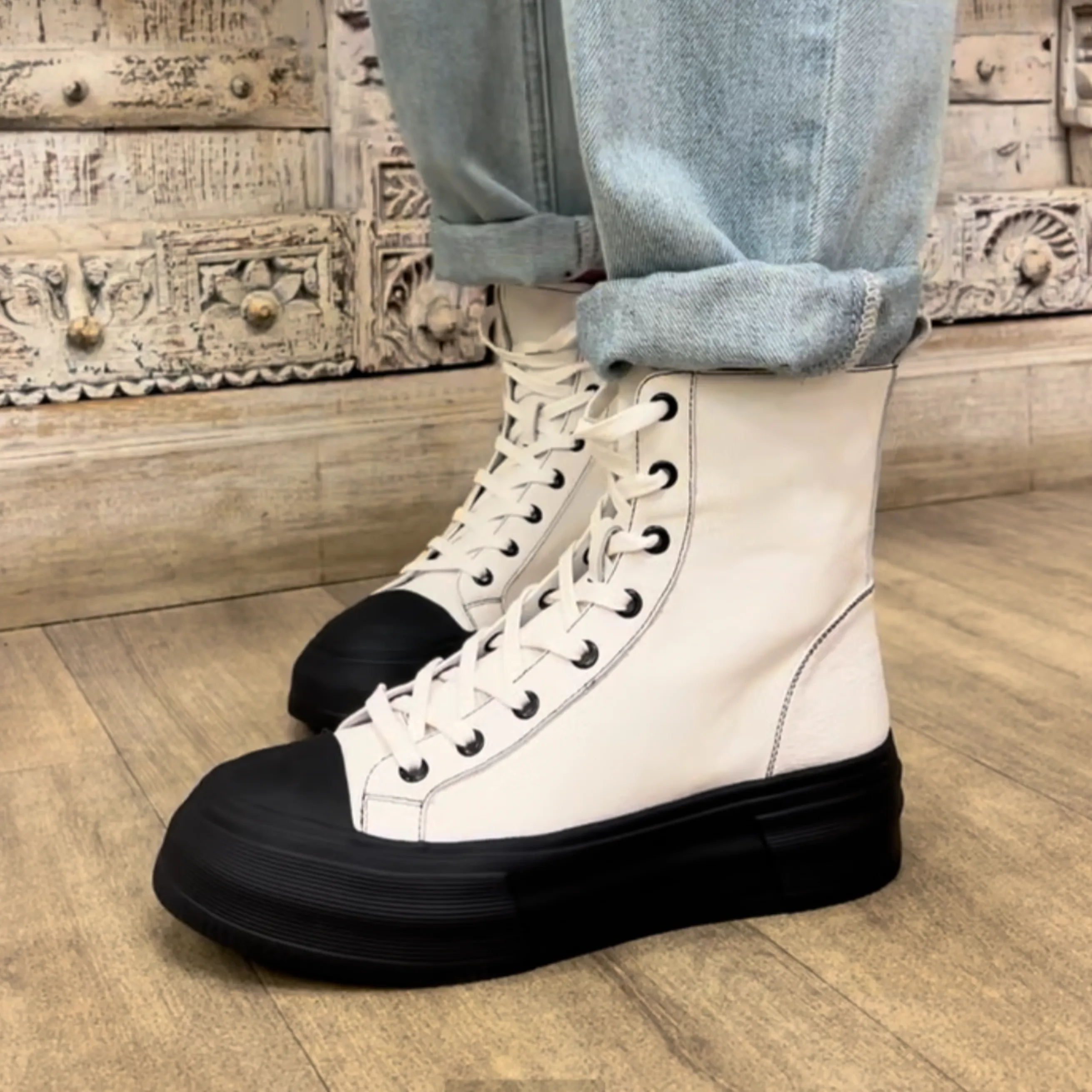 Aggie Sneaker - White Upper/Black Sole