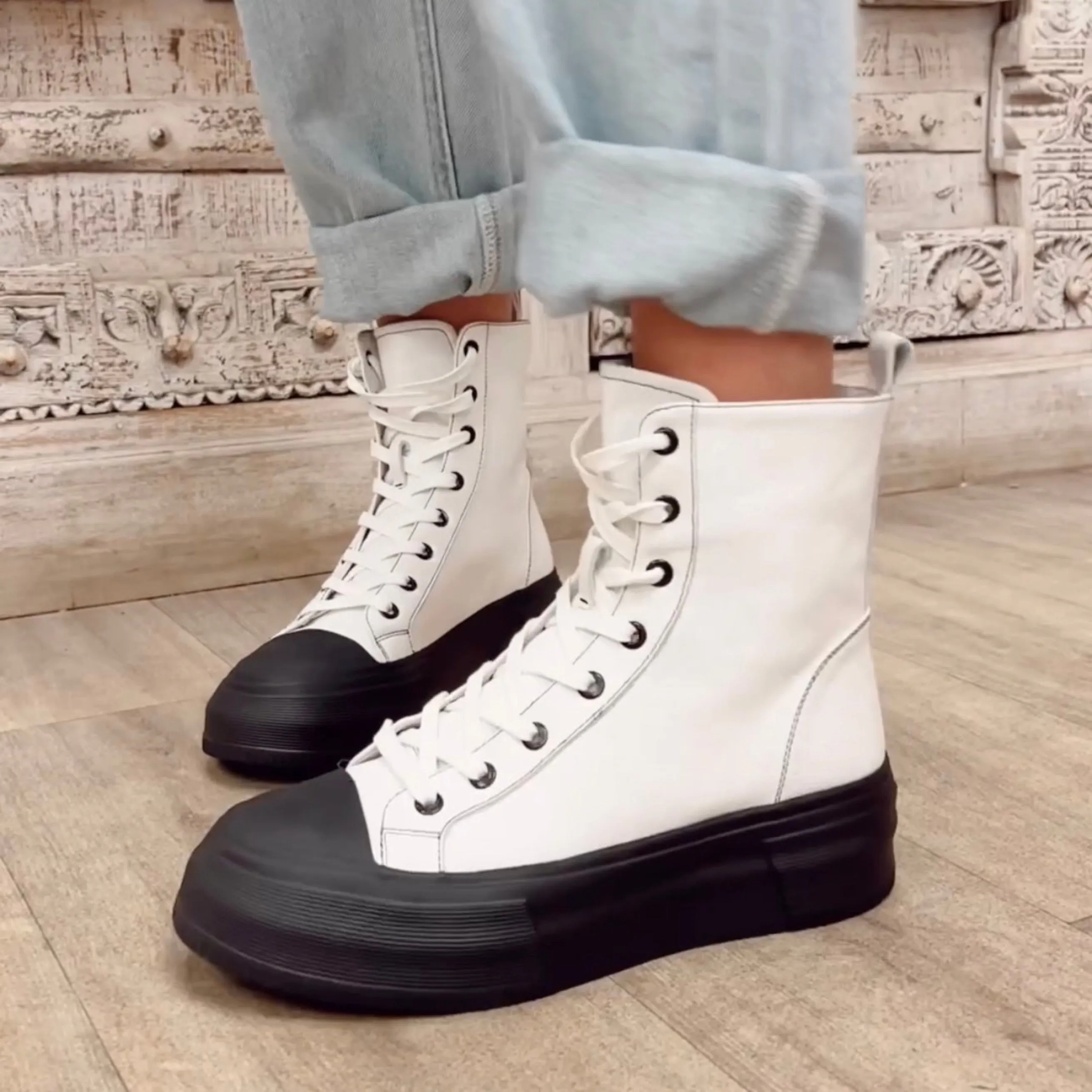 Aggie Sneaker - White Upper/Black Sole