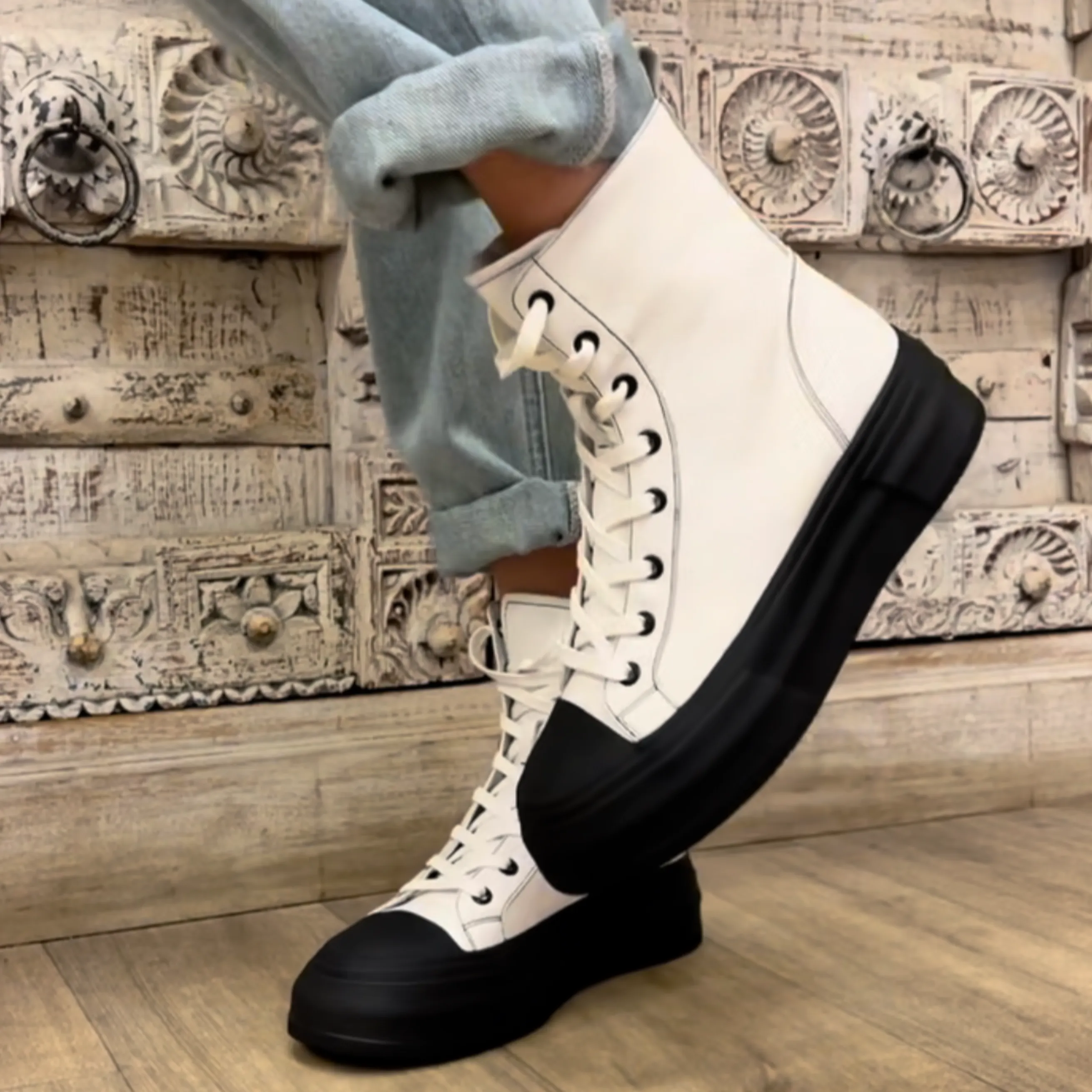 Aggie Sneaker - White Upper/Black Sole