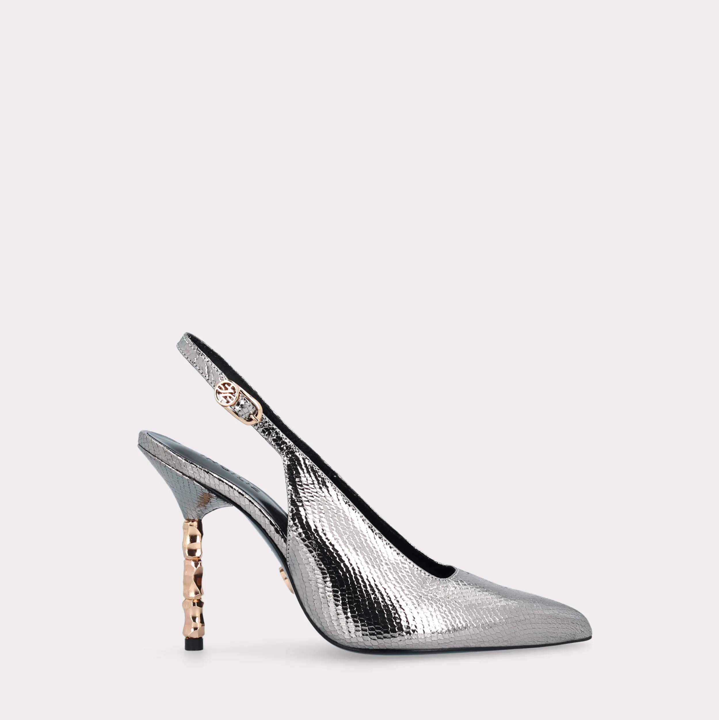 ASTRID 100 VIPER MIRROR DARK SILVER LEATHER PUMPS
