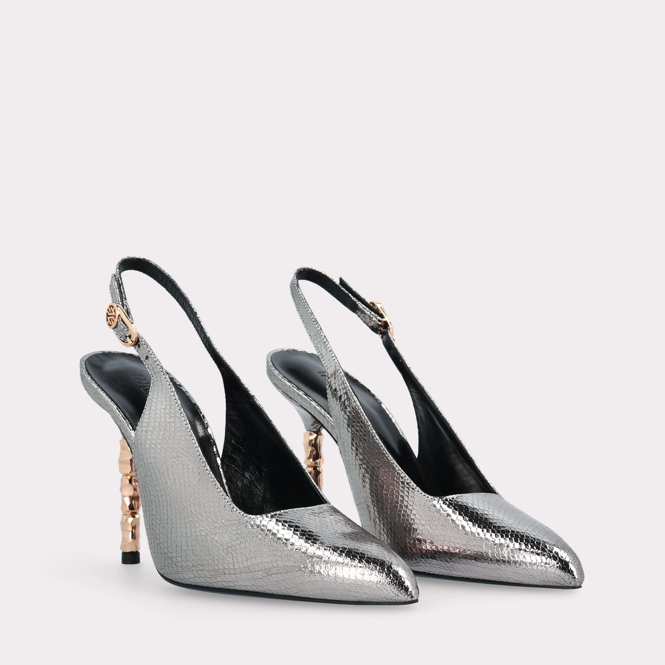ASTRID 100 VIPER MIRROR DARK SILVER LEATHER PUMPS