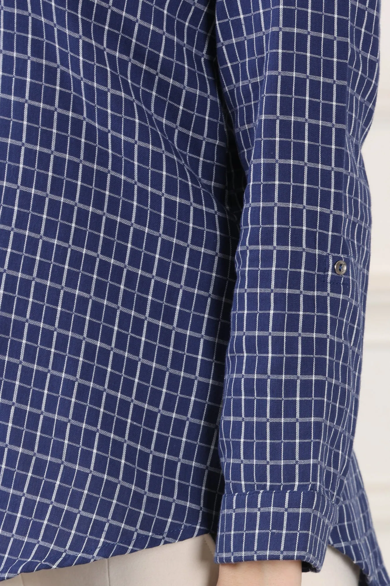Blue Check Printed Pure Cotton Western Top