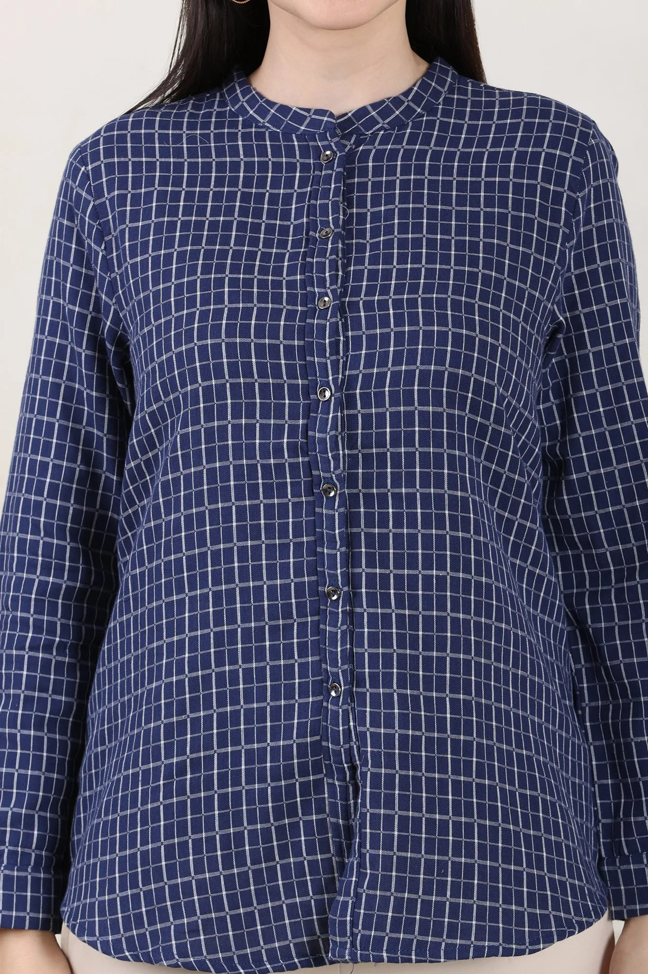 Blue Check Printed Pure Cotton Western Top