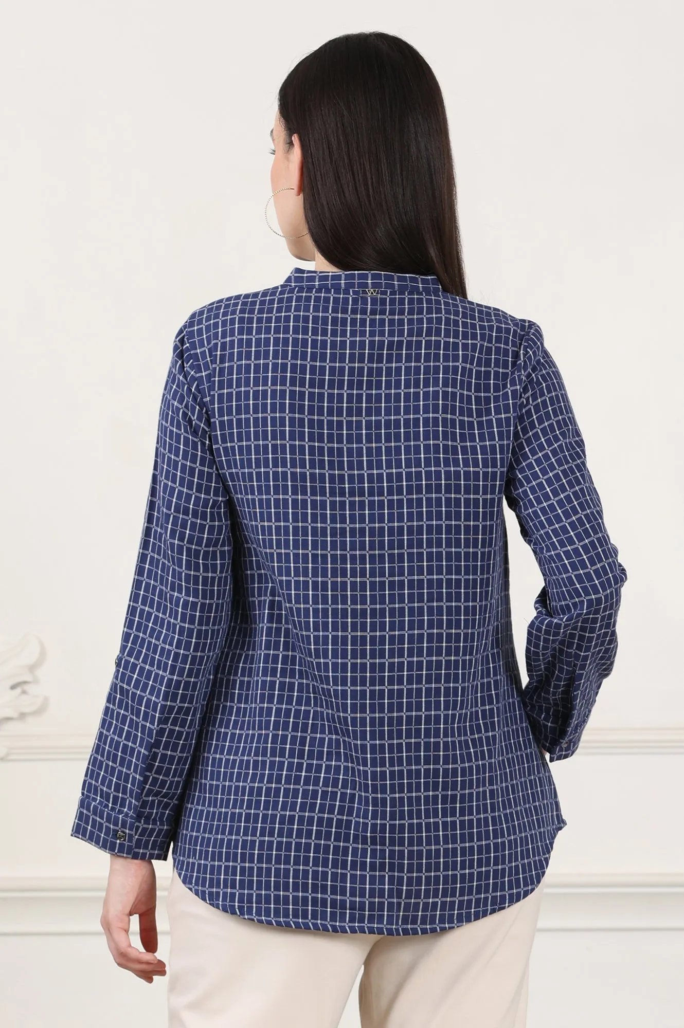 Blue Check Printed Pure Cotton Western Top