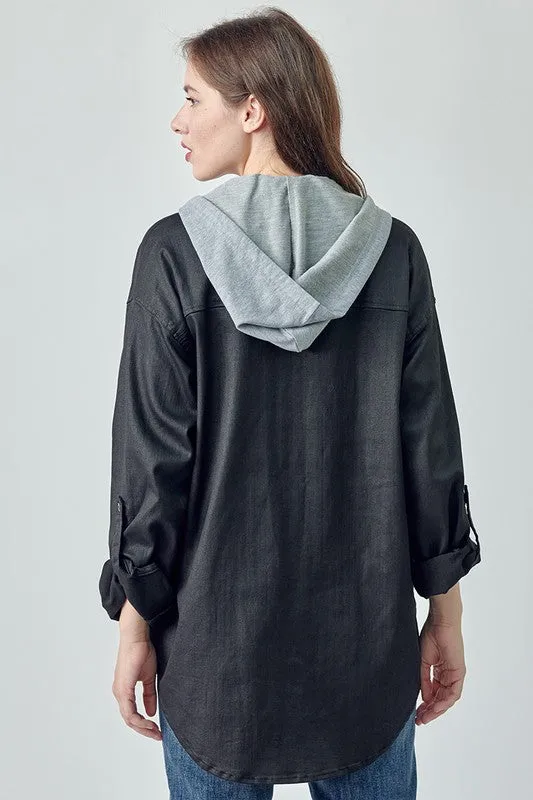 Coated Shacket with Hoodie