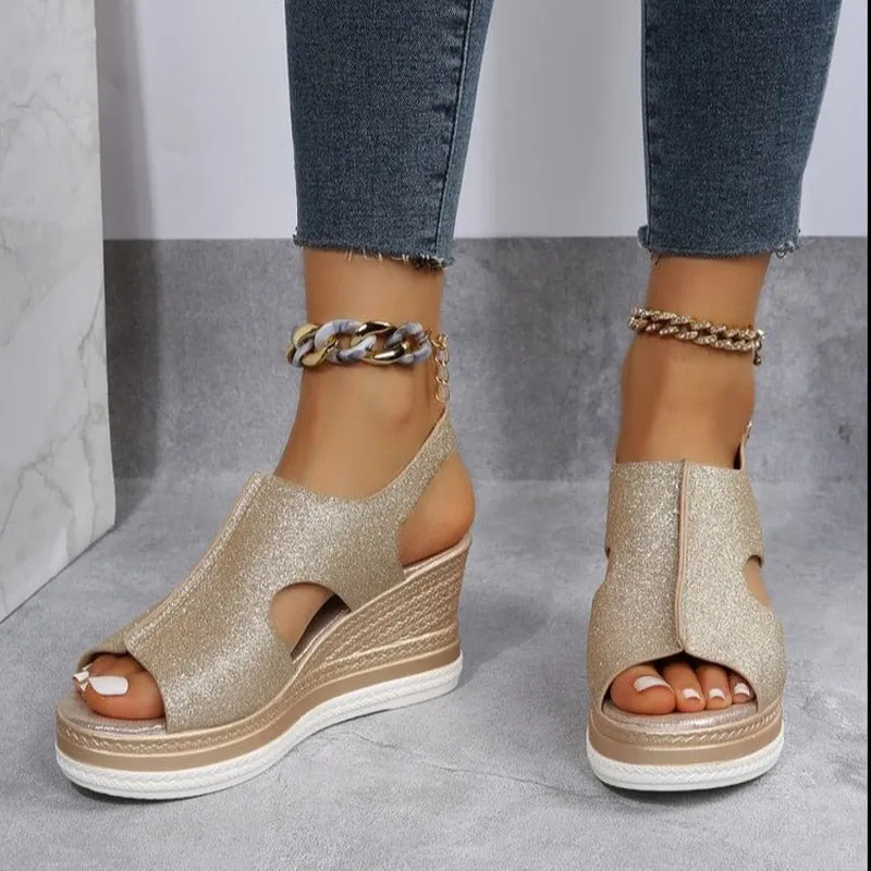 Cut Out Glitter Casual Wedges