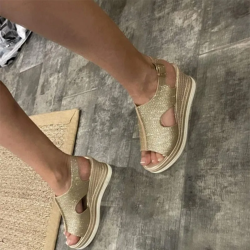 Cut Out Glitter Casual Wedges