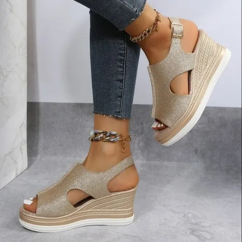 Cut Out Glitter Casual Wedges