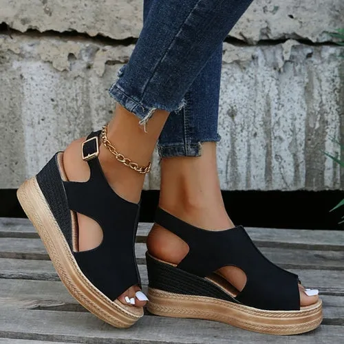 Cut Out Glitter Casual Wedges