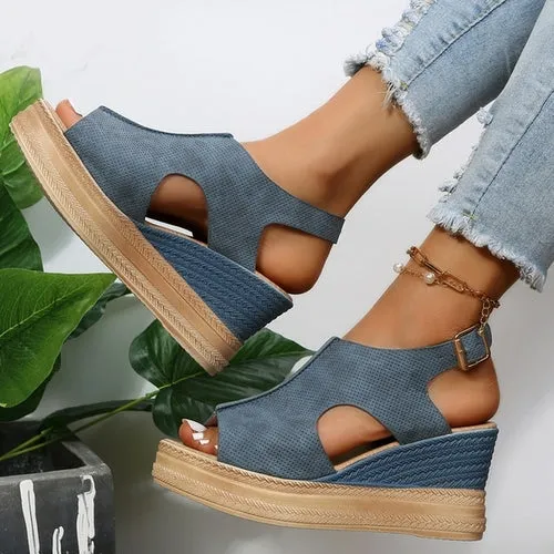 Cut Out Glitter Casual Wedges