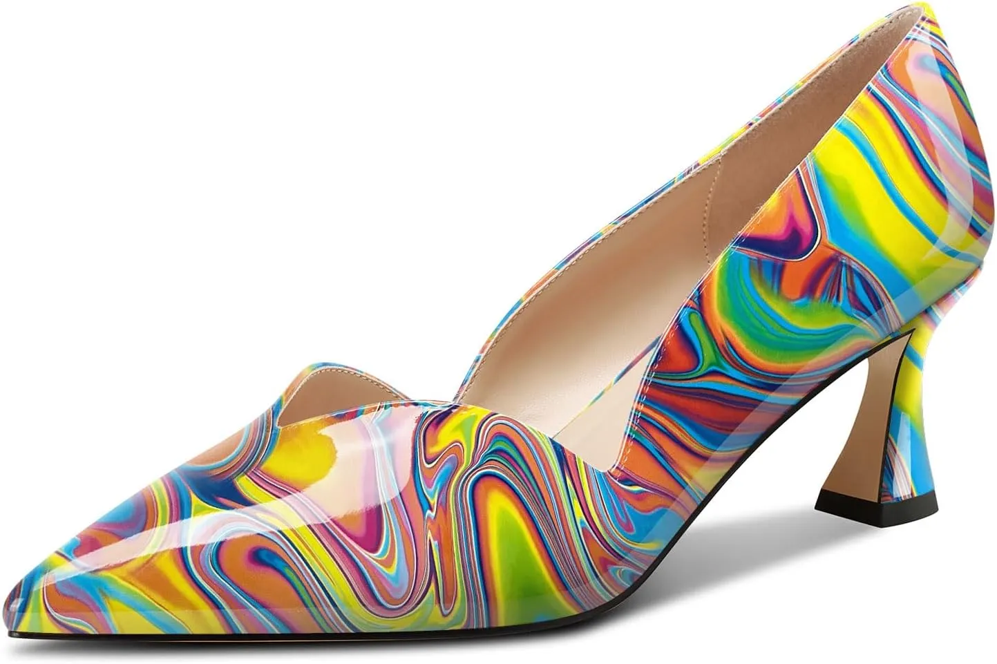 DearOnly Womens Mid Stiletto Heel Dress Slip-on Close Pointed Toe Pumps Cute Patent Leather Prom Casual Shoes 2.4 Inches Heels