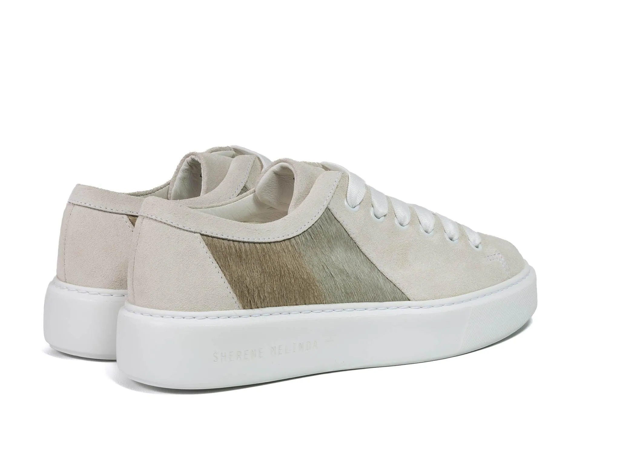 Earth Stripe Hair-on-hide Trainer with White Suede Leather