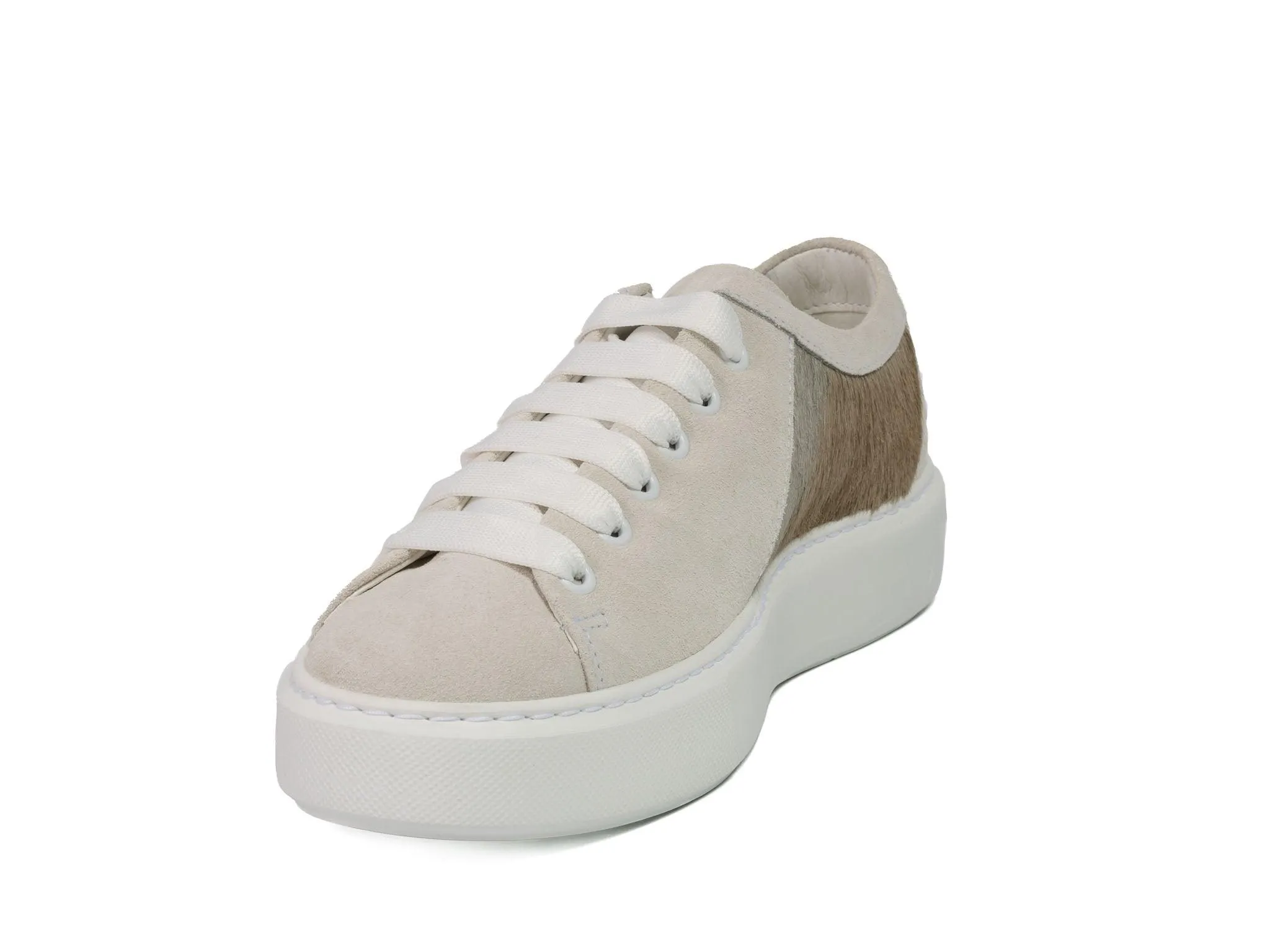 Earth Stripe Hair-on-hide Trainer with White Suede Leather