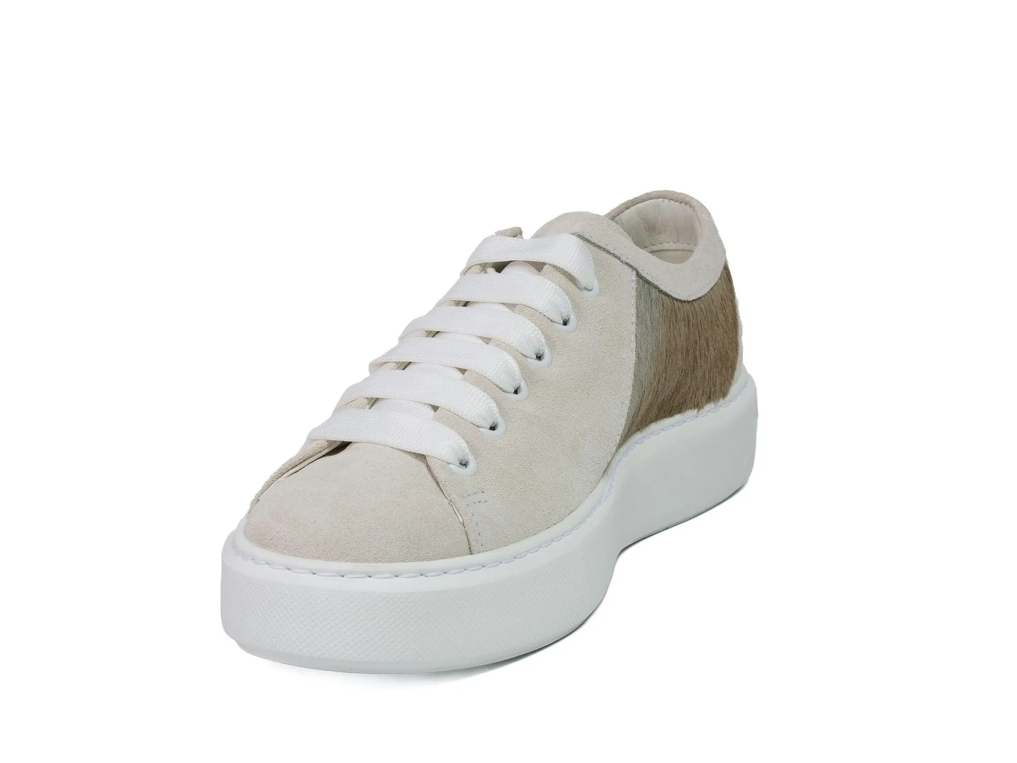 Earth Stripe Hair-on-hide Trainer with White Suede Leather