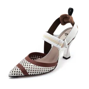 Fendi White & Brown Lasercut Colibri Slingback Pumps Size US 8 | EU 38