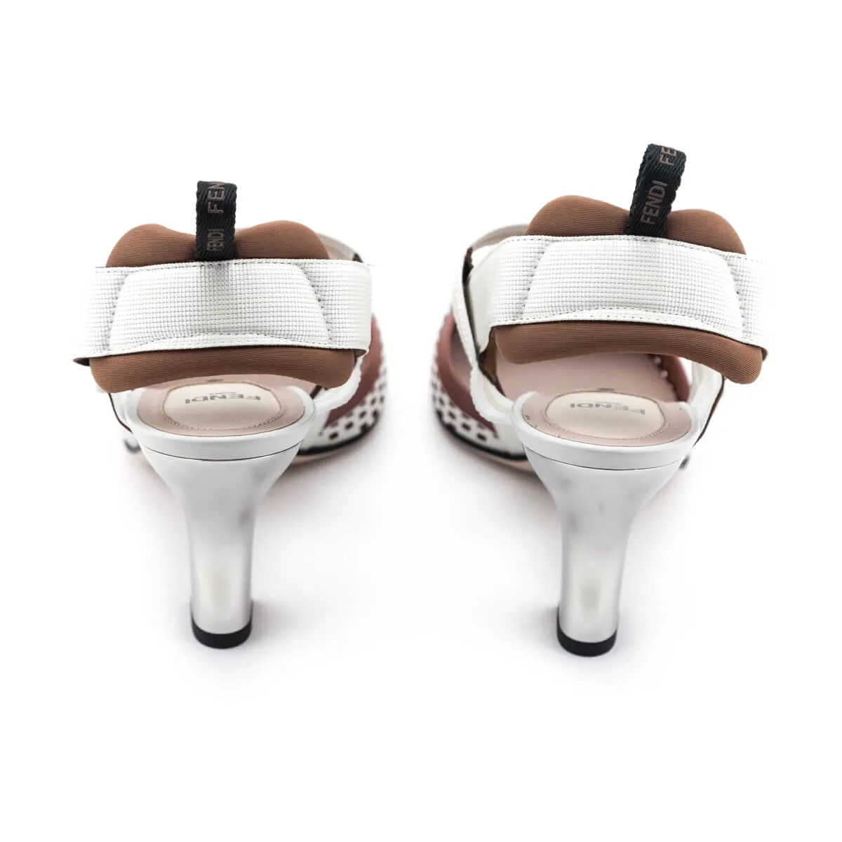 Fendi White & Brown Lasercut Colibri Slingback Pumps Size US 8 | EU 38