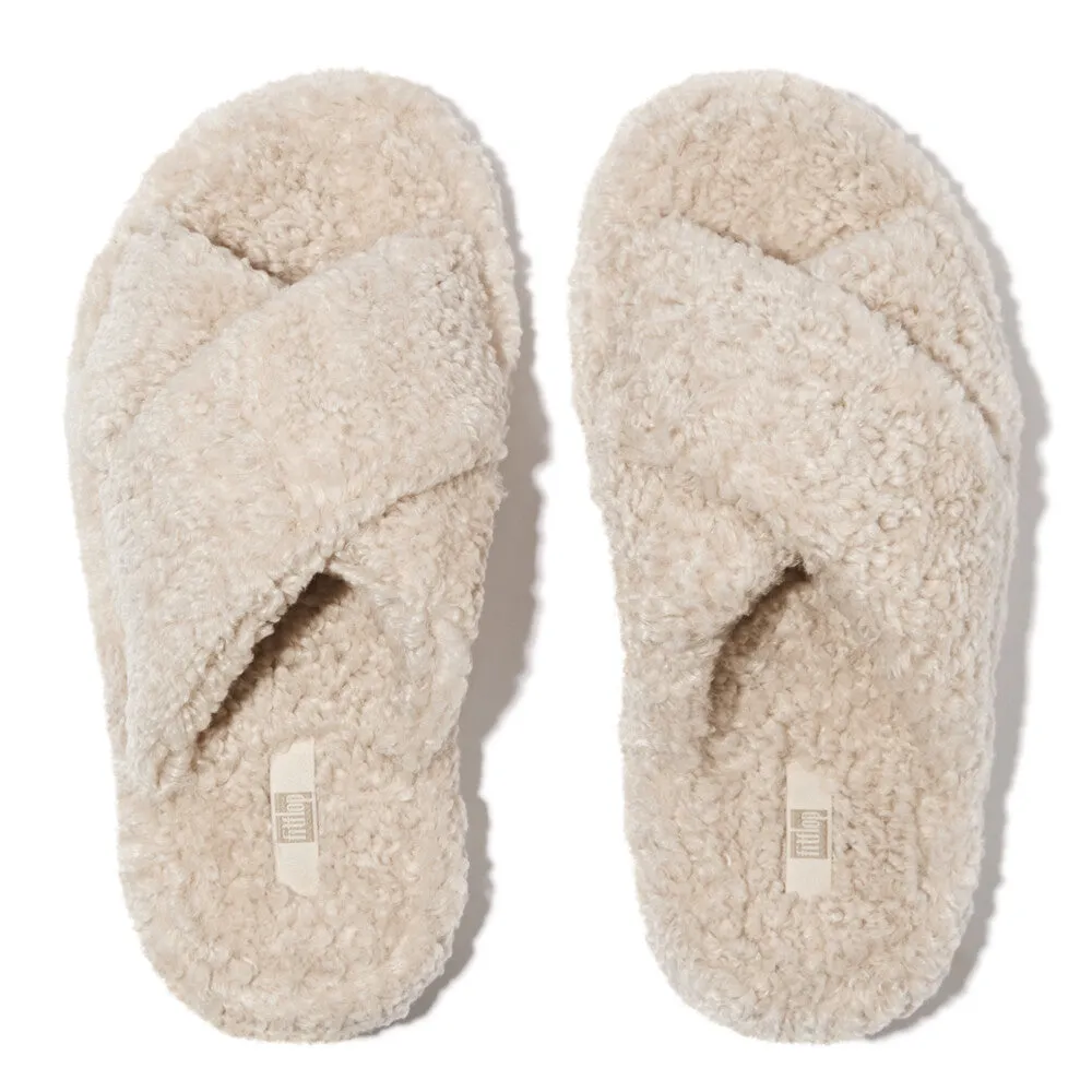 Fitflop IQushon D-Luxe Padded Teddy Cross Slides Milk Ice