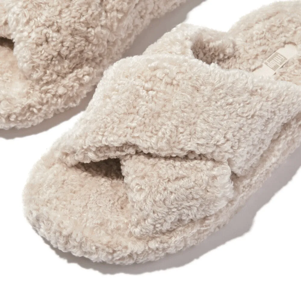 Fitflop IQushon D-Luxe Padded Teddy Cross Slides Milk Ice