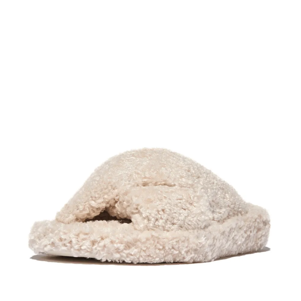 Fitflop IQushon D-Luxe Padded Teddy Cross Slides Milk Ice