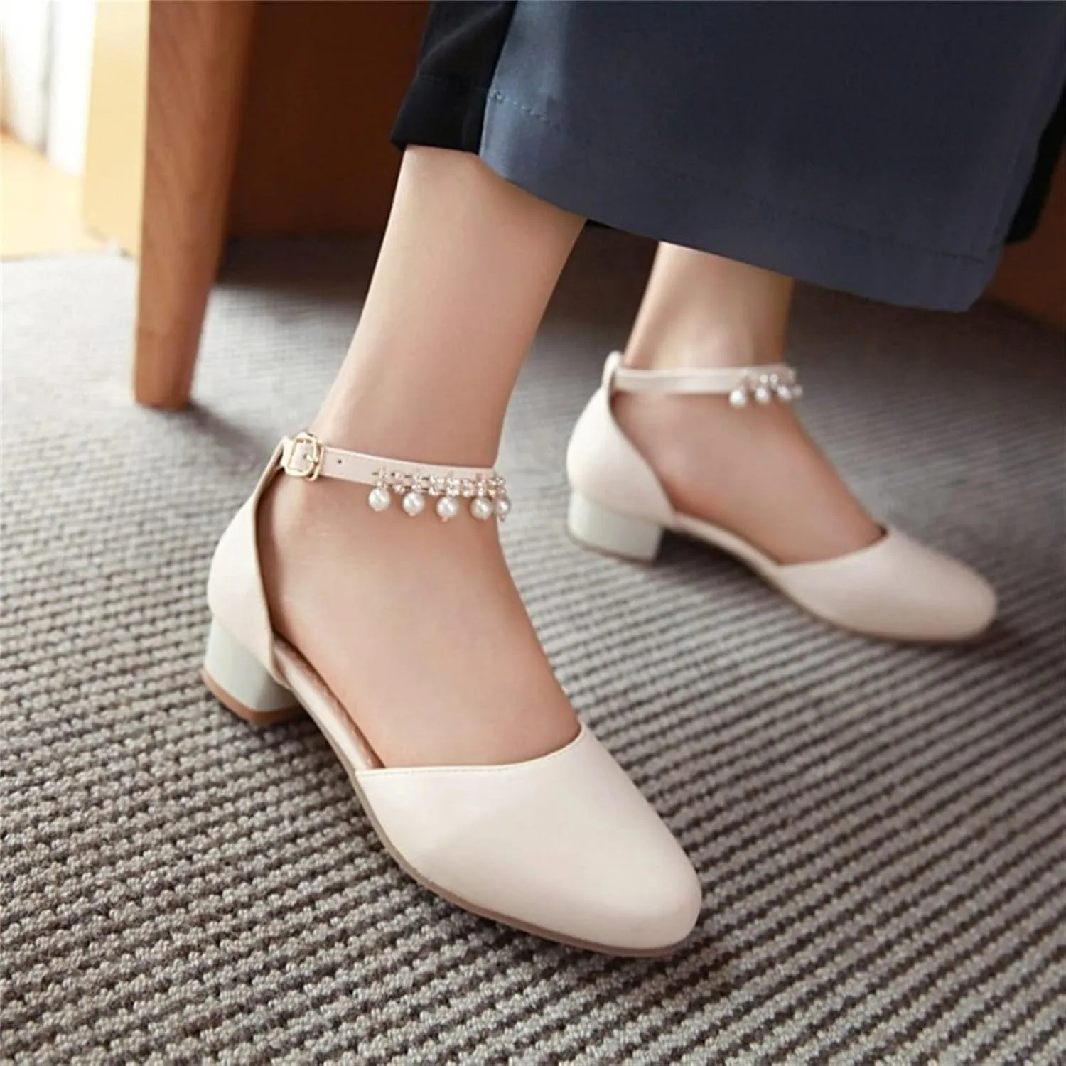 Flower Girls Dress Shoes Kids Closed Toe Chunky High Heels Mary Jane Ankle Strap Wedding Party Princess Shoes
