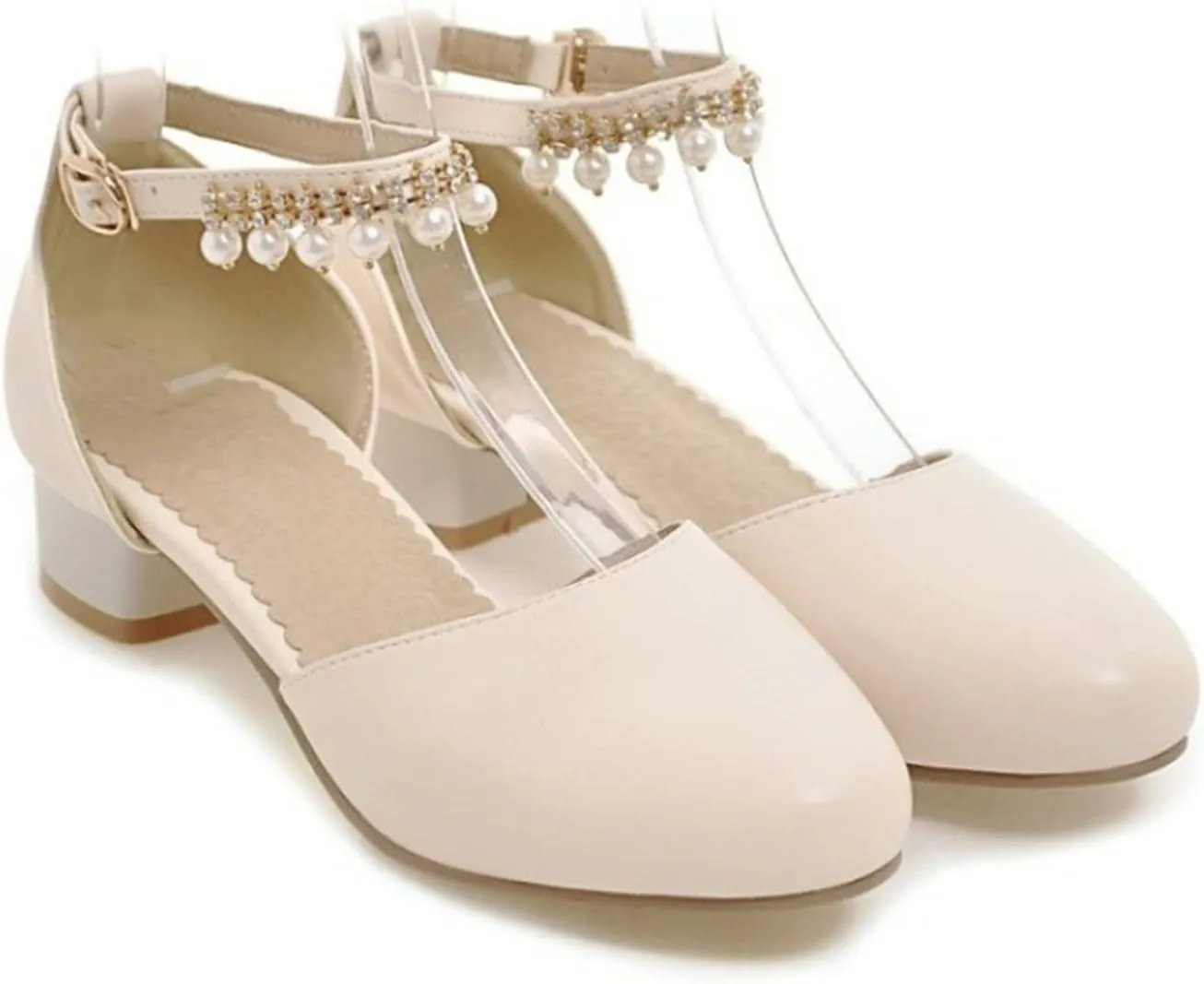 Flower Girls Dress Shoes Kids Closed Toe Chunky High Heels Mary Jane Ankle Strap Wedding Party Princess Shoes