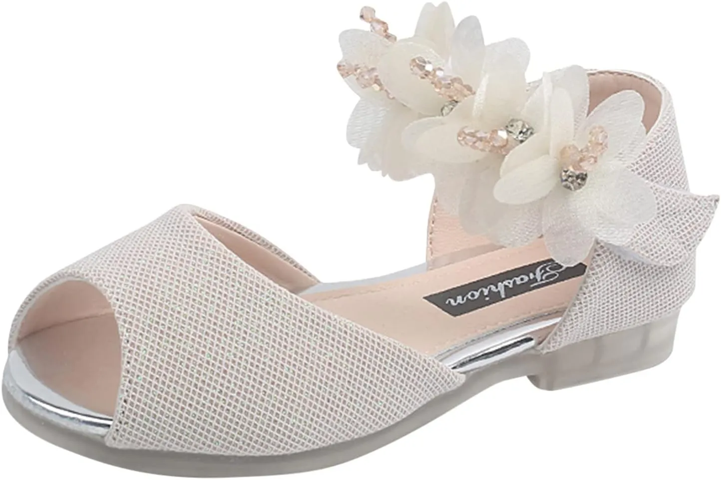 Flower Girls Dress Shoes Open Toe 1 to 7 Years Mary Jane Flats Party Wedding Ballet Dance Shoes with Flower Strap
