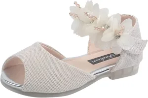 Flower Girls Dress Shoes Open Toe 1 to 7 Years Mary Jane Flats Party Wedding Ballet Dance Shoes with Flower Strap