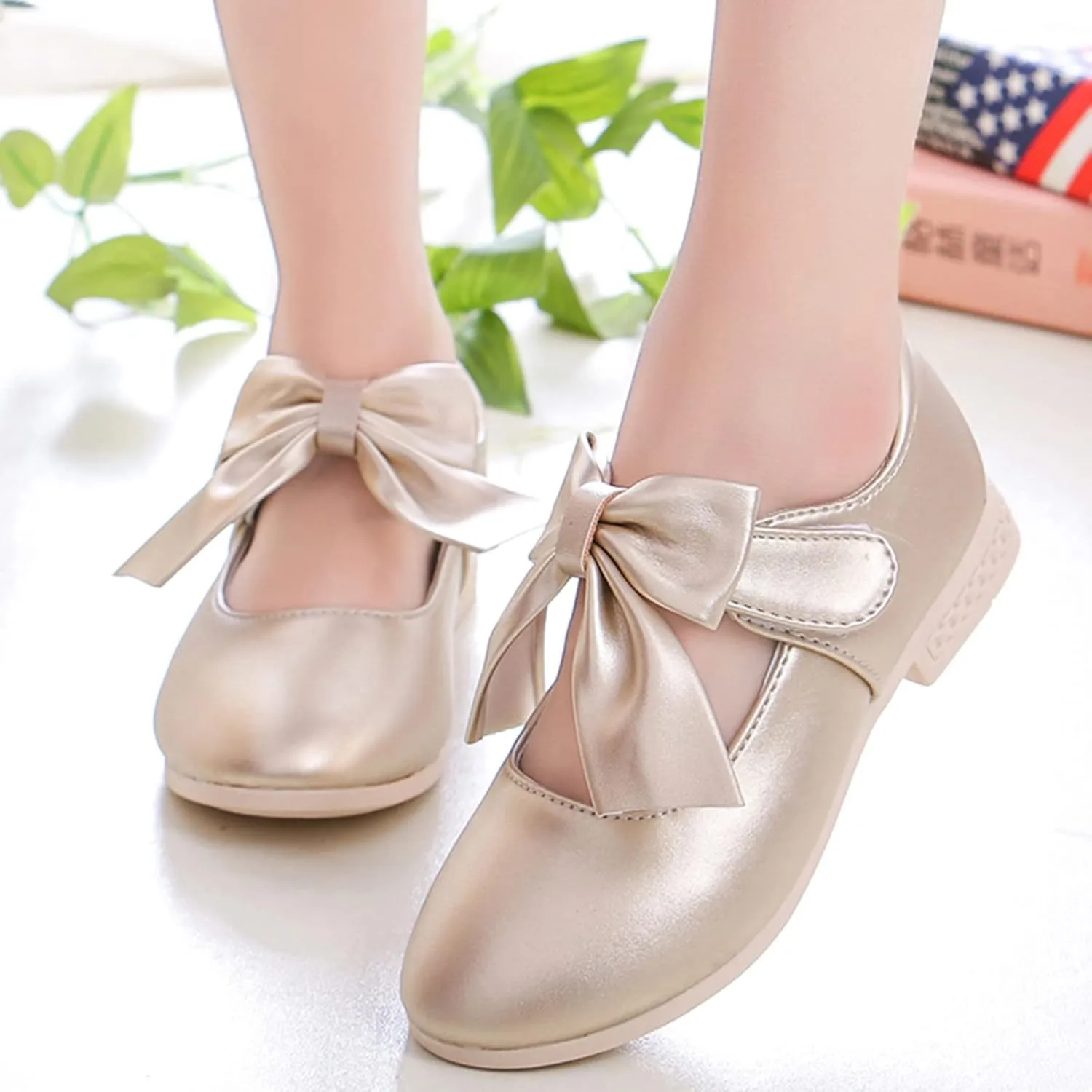 Girls Ballet Shoes Flower Girls Mary Jane Flats with Bow Toddler Dress Shoes Party Wedding Church Shoes for Kids