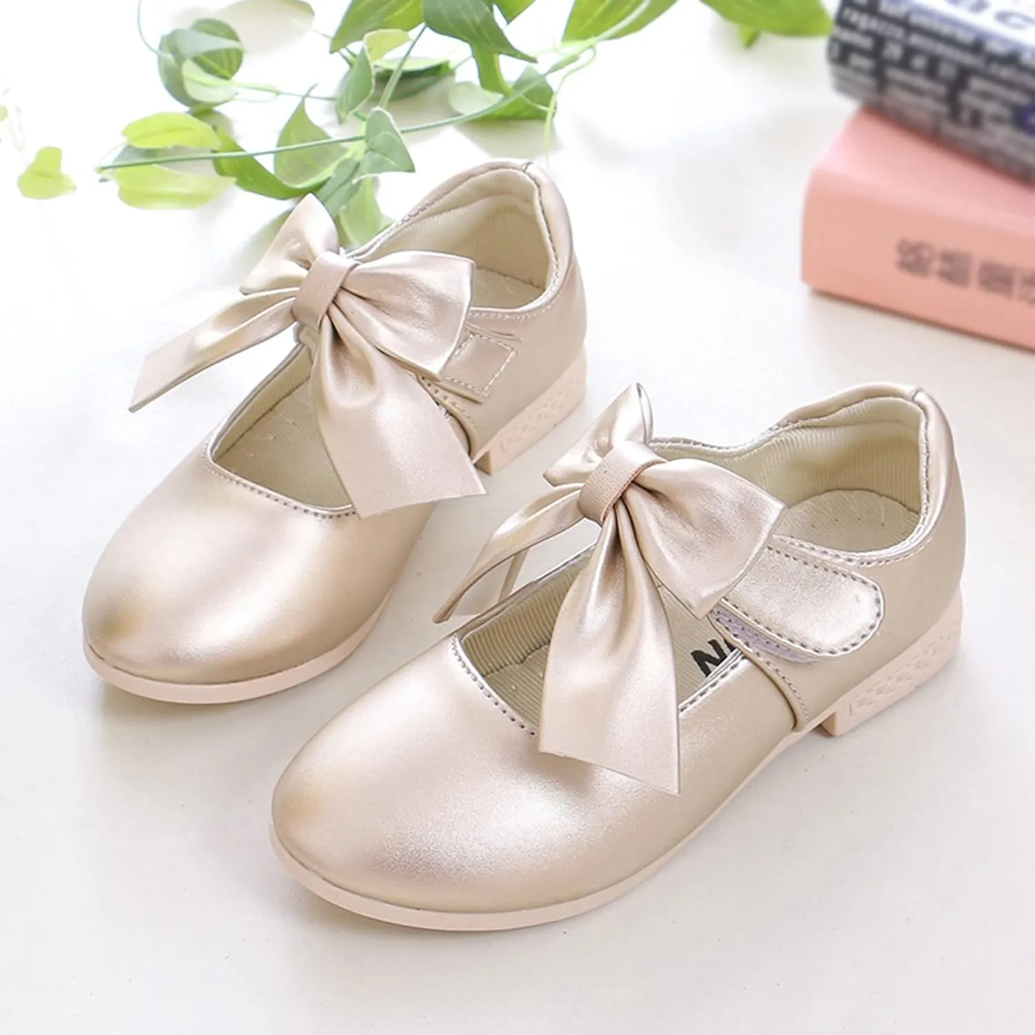 Girls Ballet Shoes Flower Girls Mary Jane Flats with Bow Toddler Dress Shoes Party Wedding Church Shoes for Kids