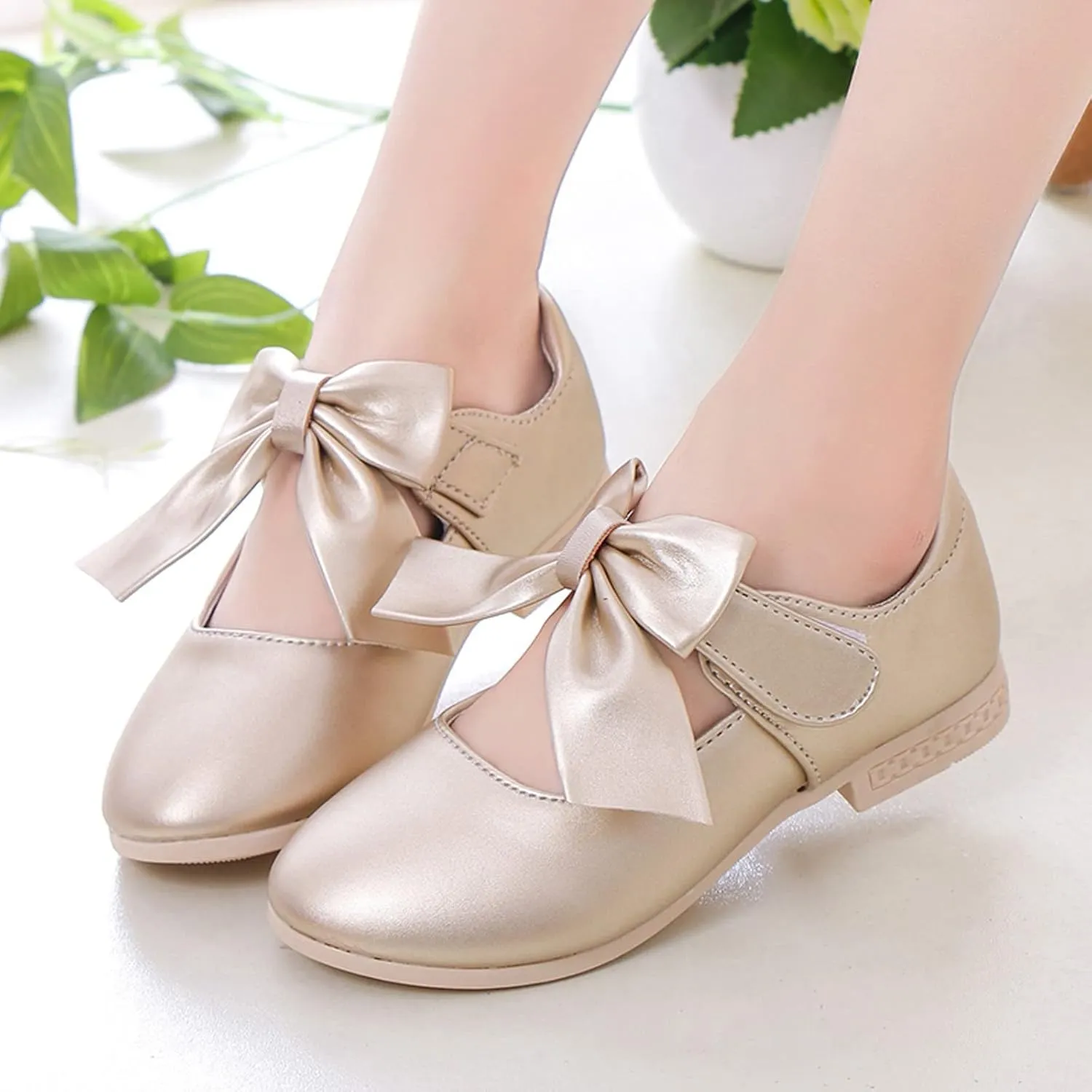 Girls Ballet Shoes Flower Girls Mary Jane Flats with Bow Toddler Dress Shoes Party Wedding Church Shoes for Kids