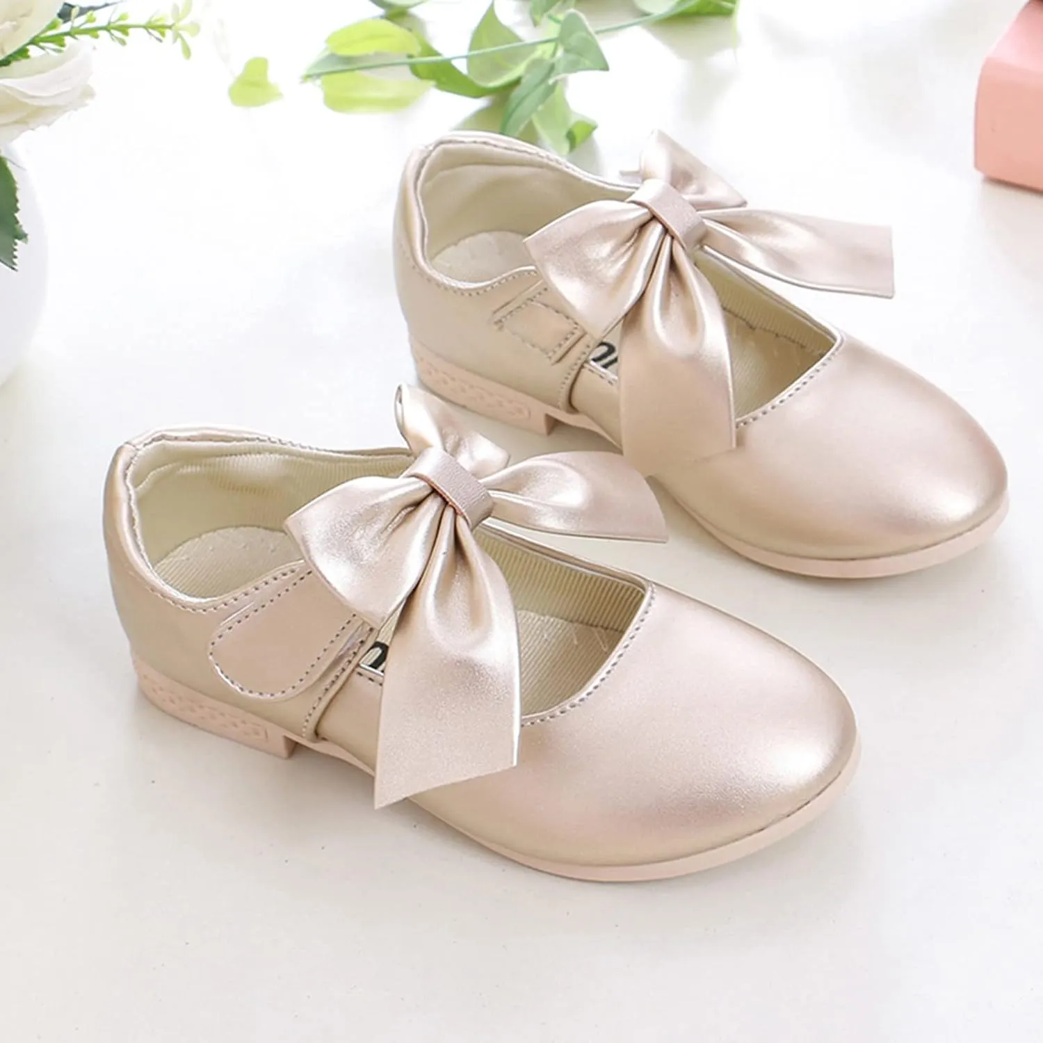 Girls Ballet Shoes Flower Girls Mary Jane Flats with Bow Toddler Dress Shoes Party Wedding Church Shoes for Kids