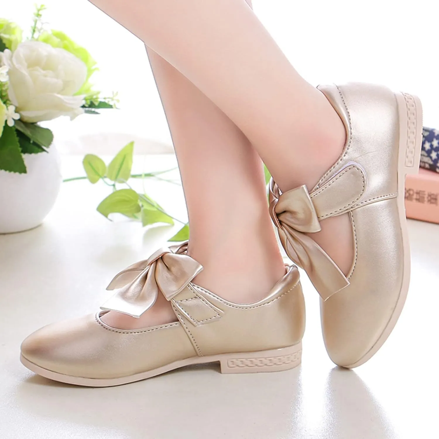 Girls Ballet Shoes Flower Girls Mary Jane Flats with Bow Toddler Dress Shoes Party Wedding Church Shoes for Kids