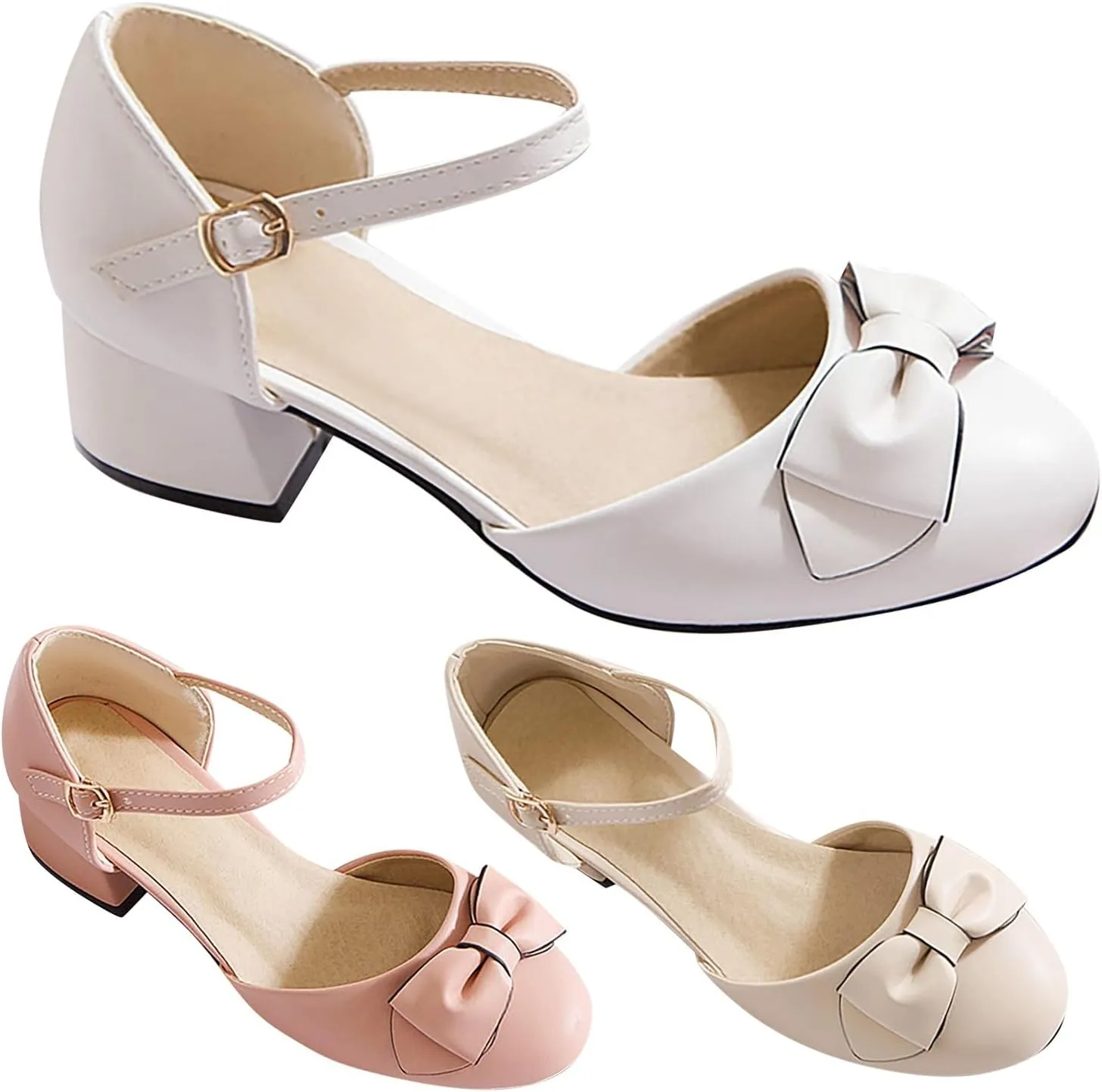 Girls Bow Mary Jane Pumps Ankle Strap Low Heel Dress Sandals Closed Toe Ballet Jelly Sandals for Toddler Girls