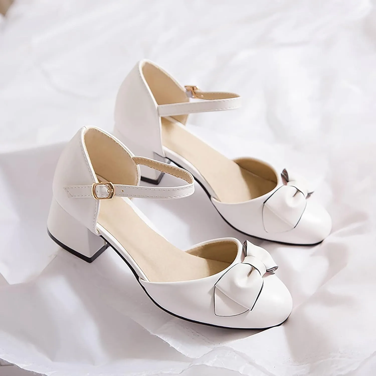 Girls Bow Mary Jane Pumps Ankle Strap Low Heel Dress Sandals Closed Toe Ballet Jelly Sandals for Toddler Girls