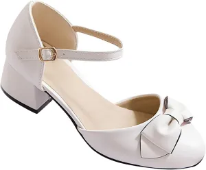 Girls Bow Mary Jane Pumps Ankle Strap Low Heel Dress Sandals Closed Toe Ballet Jelly Sandals for Toddler Girls