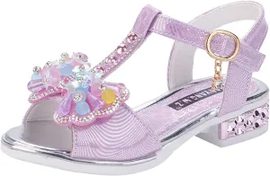 Girls Glitter Rhinestone Sandals Open Toe T-Strap Low-Heel Party Shoes Sequins Heel Sandals for Kids Toddler