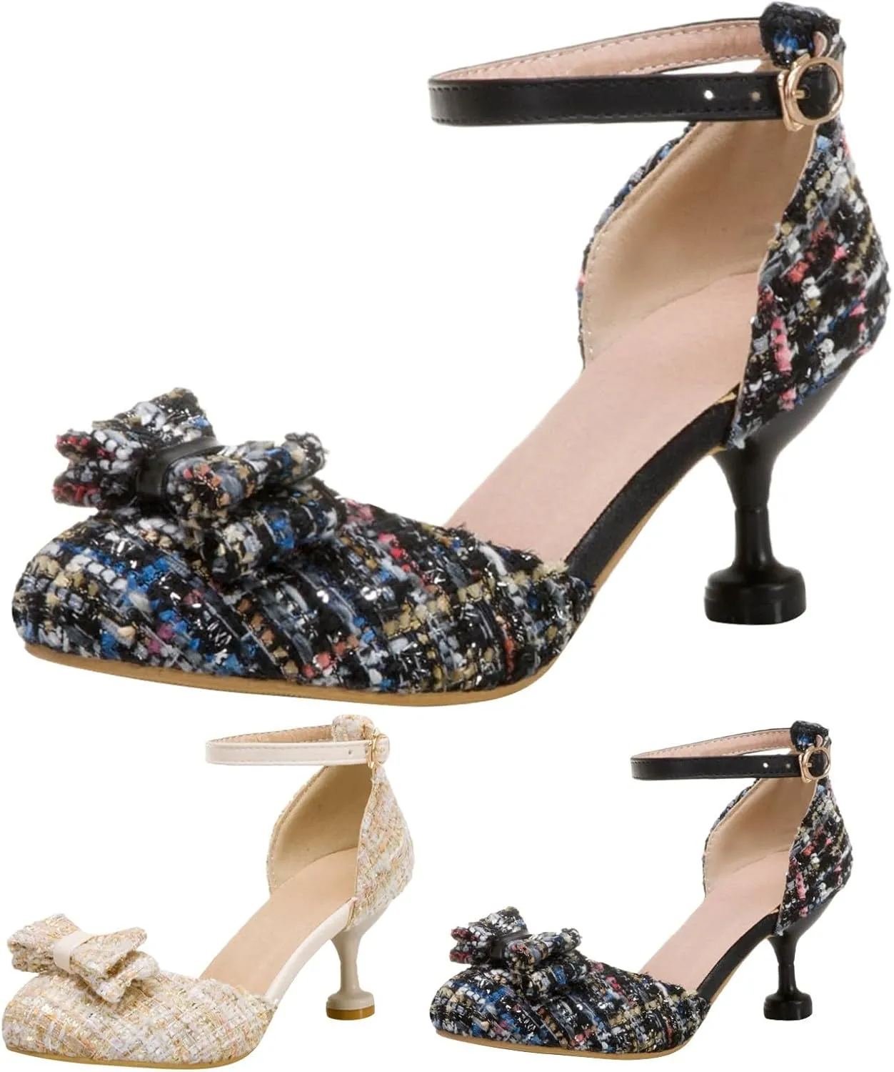 Girl's Kawaii Mary Jane Shoes Cute Chunky High Heel Vintage Pumps with Bow Pointed Toe Sandals Dress Kid Sandal