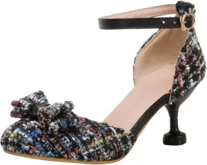 Girl's Kawaii Mary Jane Shoes Cute Chunky High Heel Vintage Pumps with Bow Pointed Toe Sandals Dress Kid Sandal