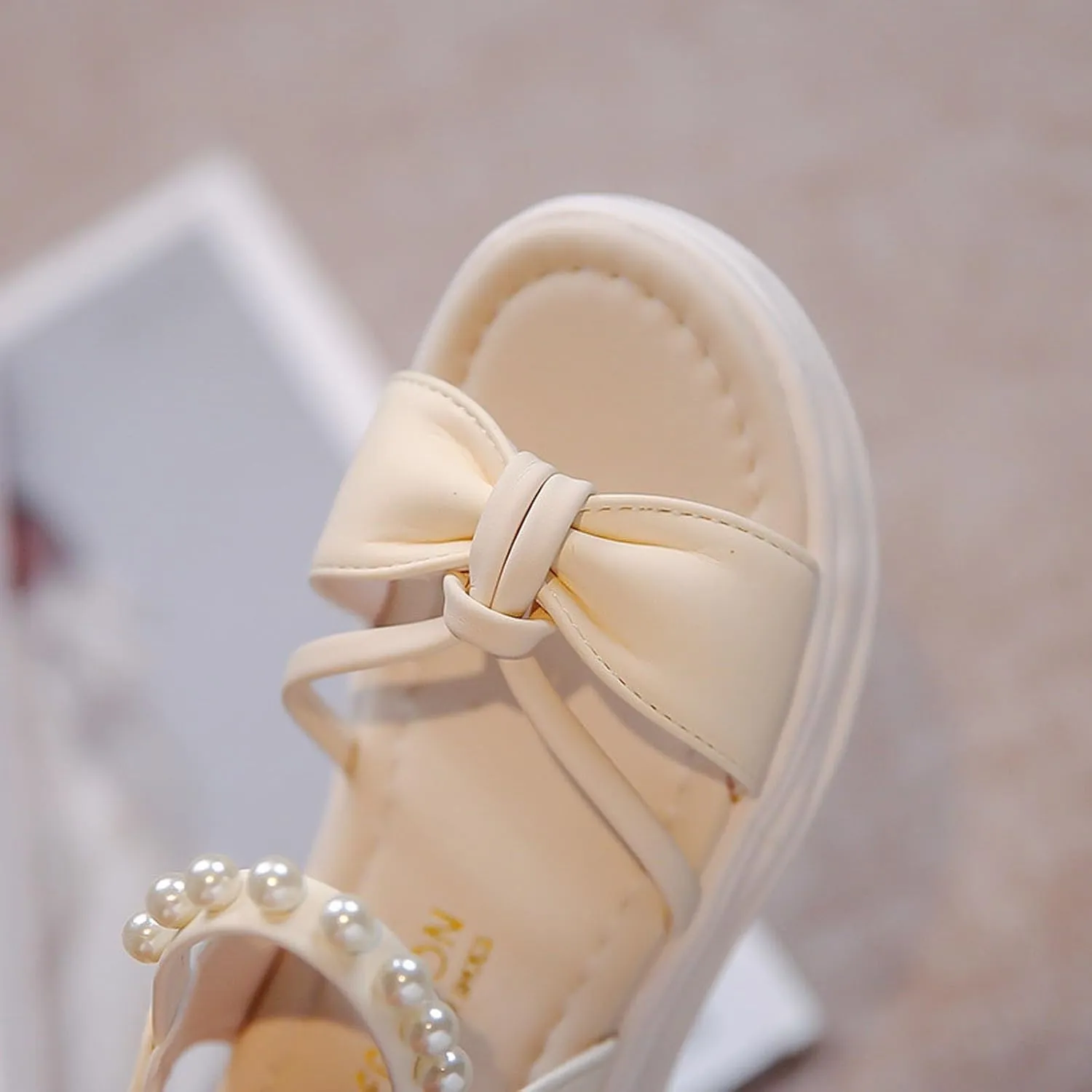 Girls Kids Pearl Elastic Strap Soft Sole Sandals Open Toe Non Slip Bow Dress Shoes Toddler Cute Birthday Footwear