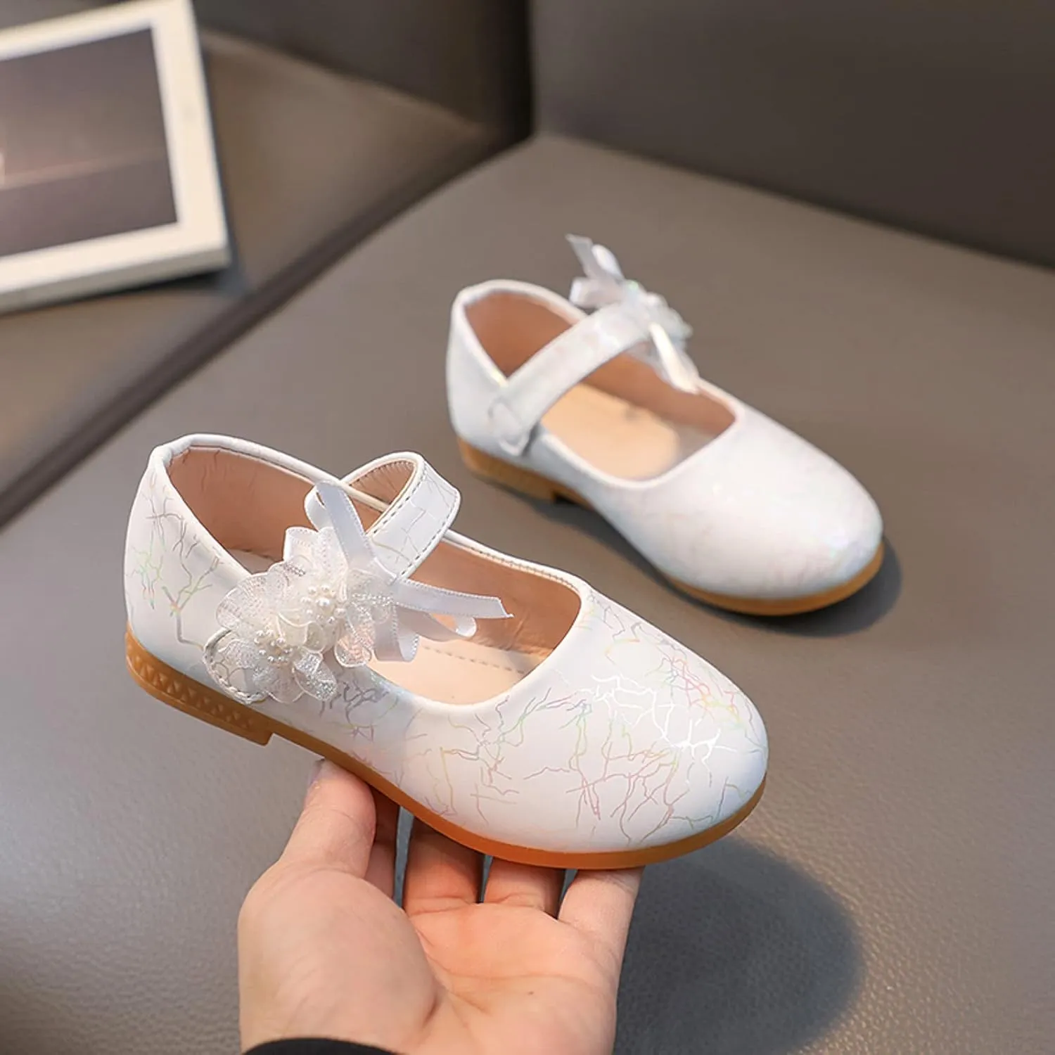 Girls Mary Jane Communion Shoes Flower Girls Ballerina Flat Princess Dress Shoes for School/Wedding/Party/Feast