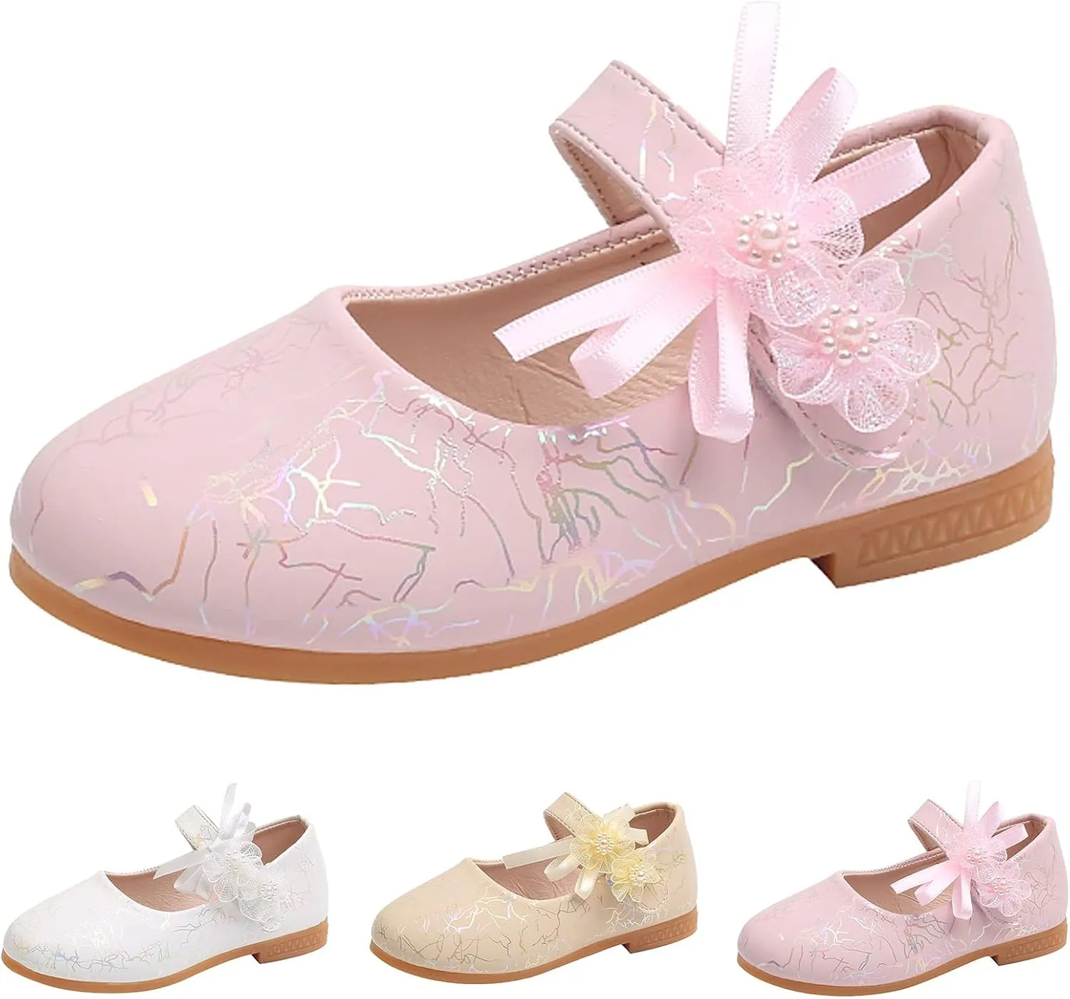 Girls Mary Jane Communion Shoes Flower Girls Ballerina Flat Princess Dress Shoes for School/Wedding/Party/Feast
