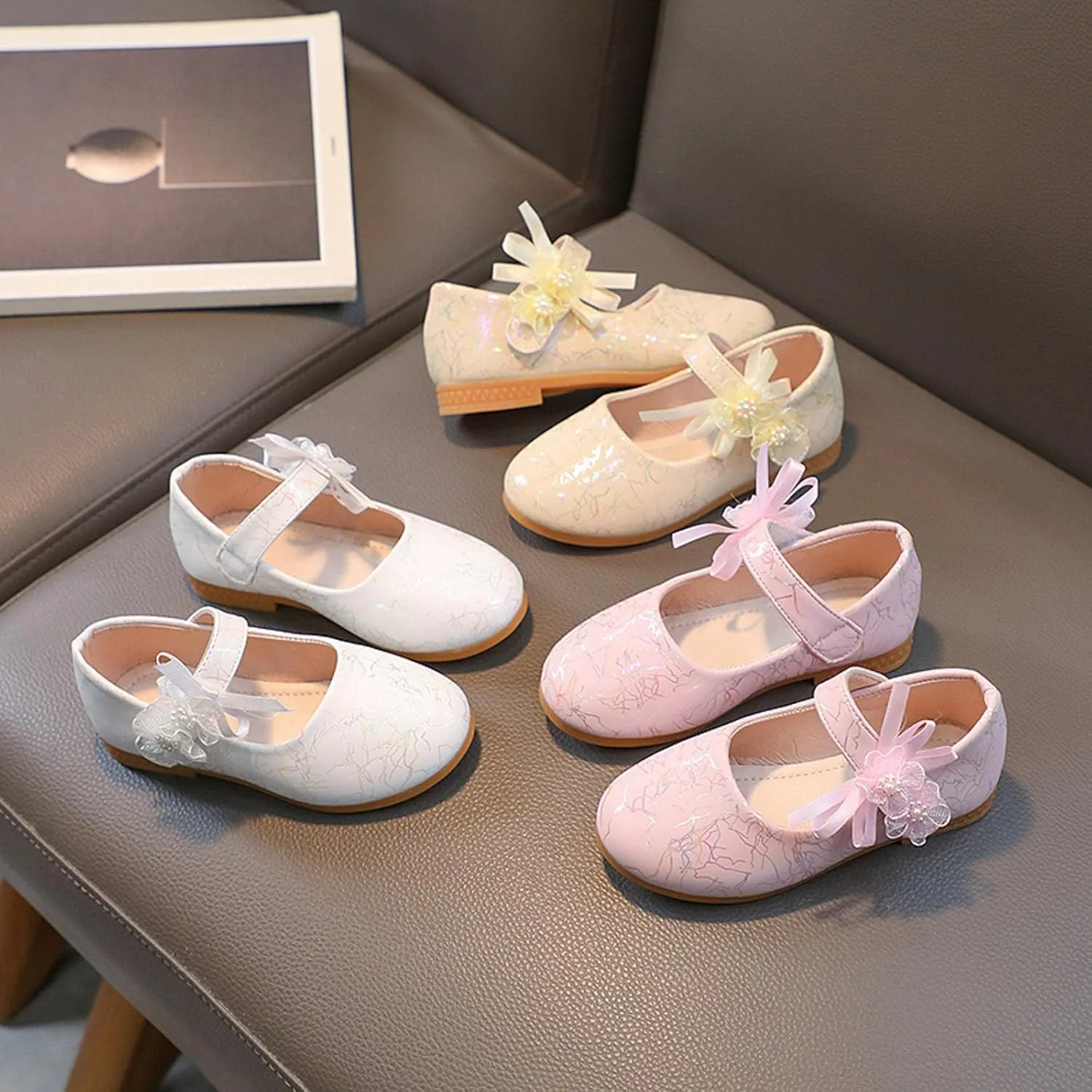 Girls Mary Jane Communion Shoes Flower Girls Ballerina Flat Princess Dress Shoes for School/Wedding/Party/Feast
