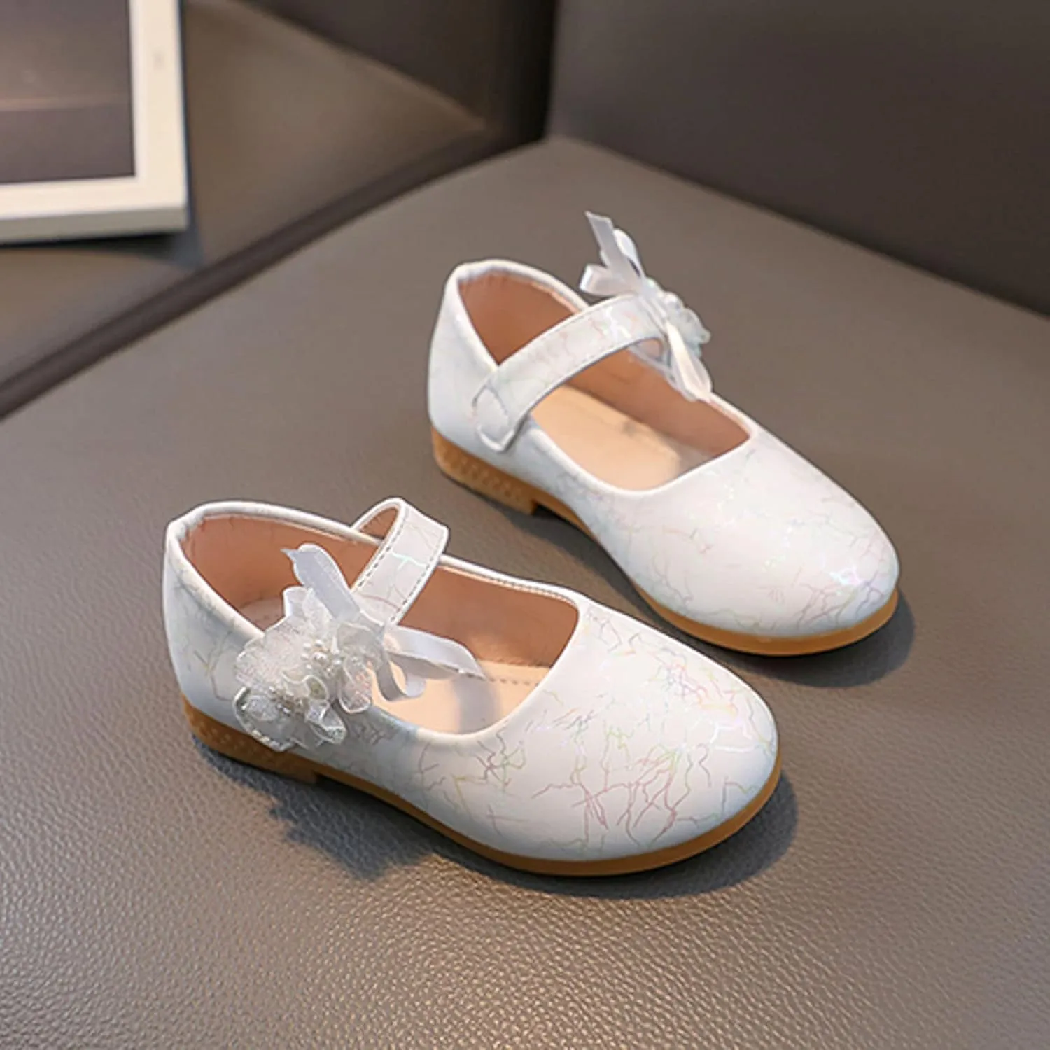 Girls Mary Jane Communion Shoes Flower Girls Ballerina Flat Princess Dress Shoes for School/Wedding/Party/Feast