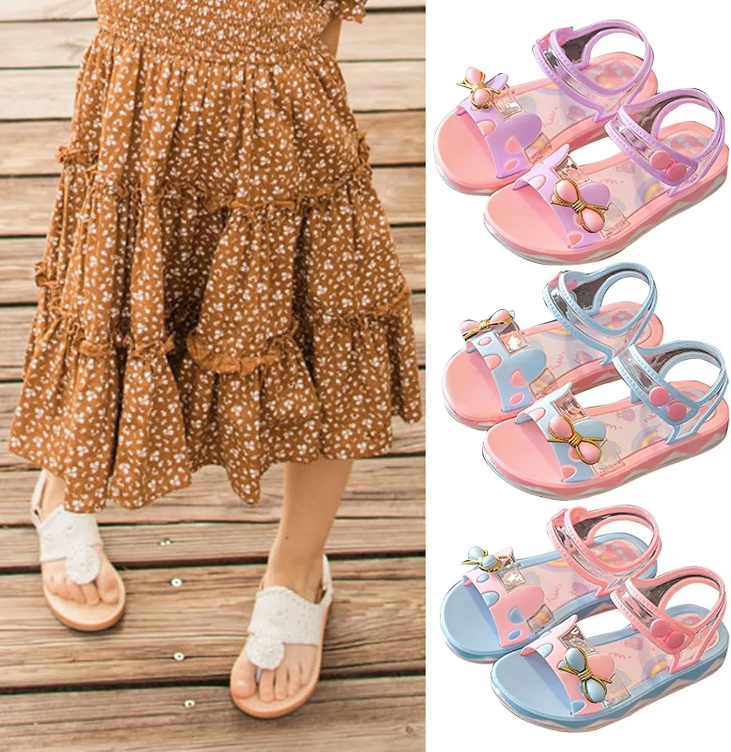 Girls Open Toe Bow Sandals Toddler Kids Soft Sole Cute Sweet Jelly Shoes for Girls Sandals Princess Casual Shoes