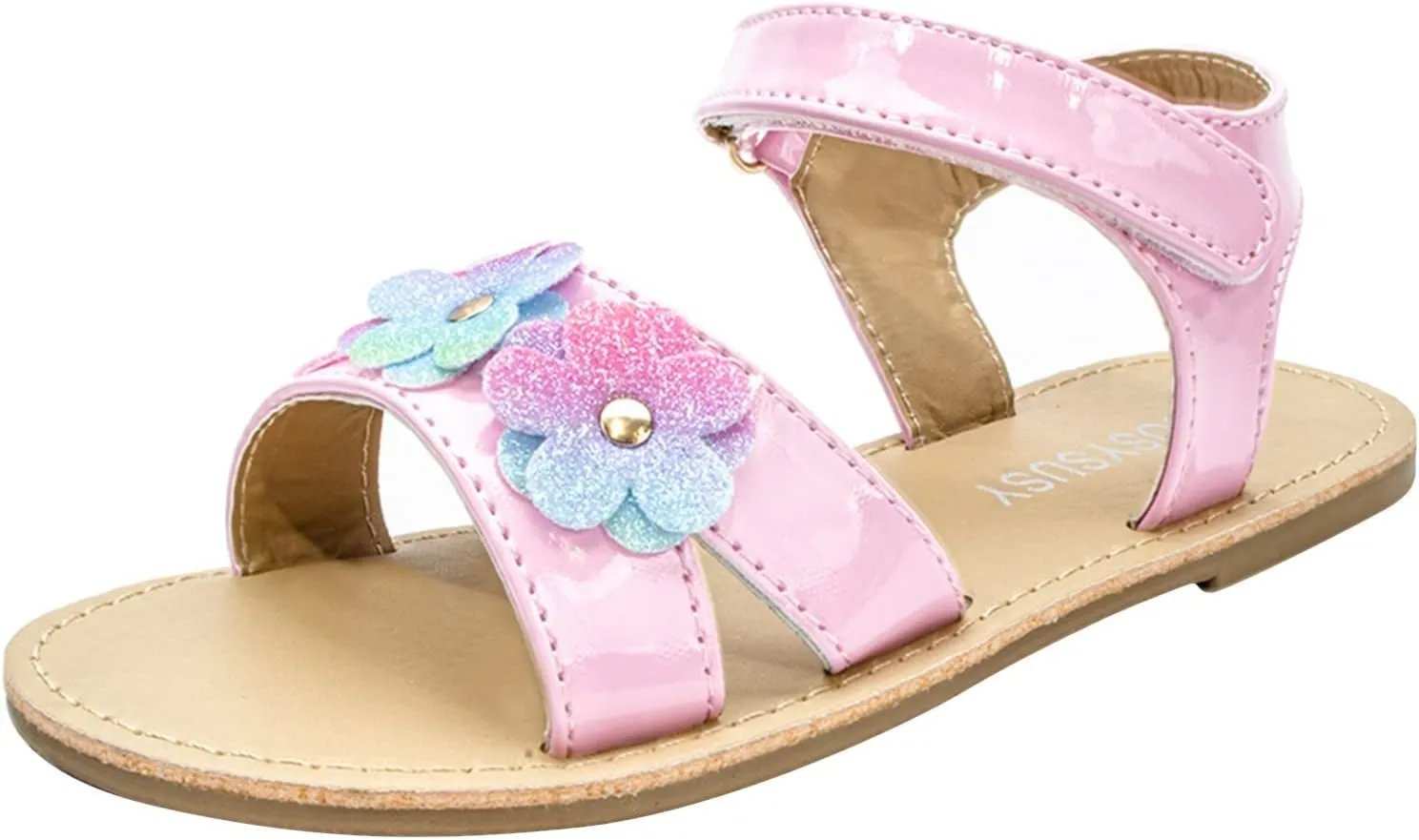 Girls Open Toe Flat Sandals with Cute Flower Breathable Open Toe Wedding Shoes for Kids Knee High Slipper Girls