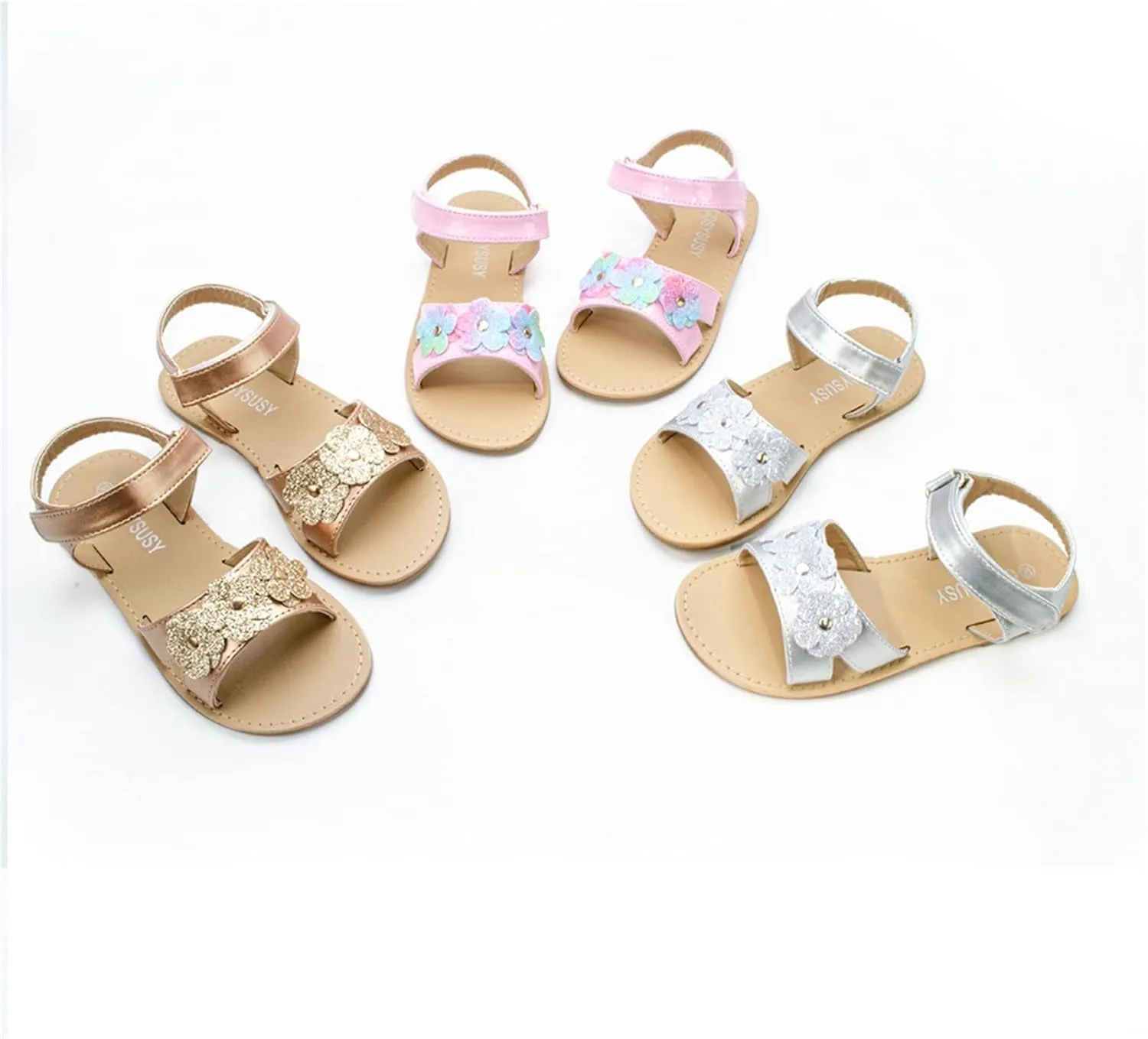 Girls Open Toe Flat Sandals with Cute Flower Breathable Open Toe Wedding Shoes for Kids Knee High Slipper Girls