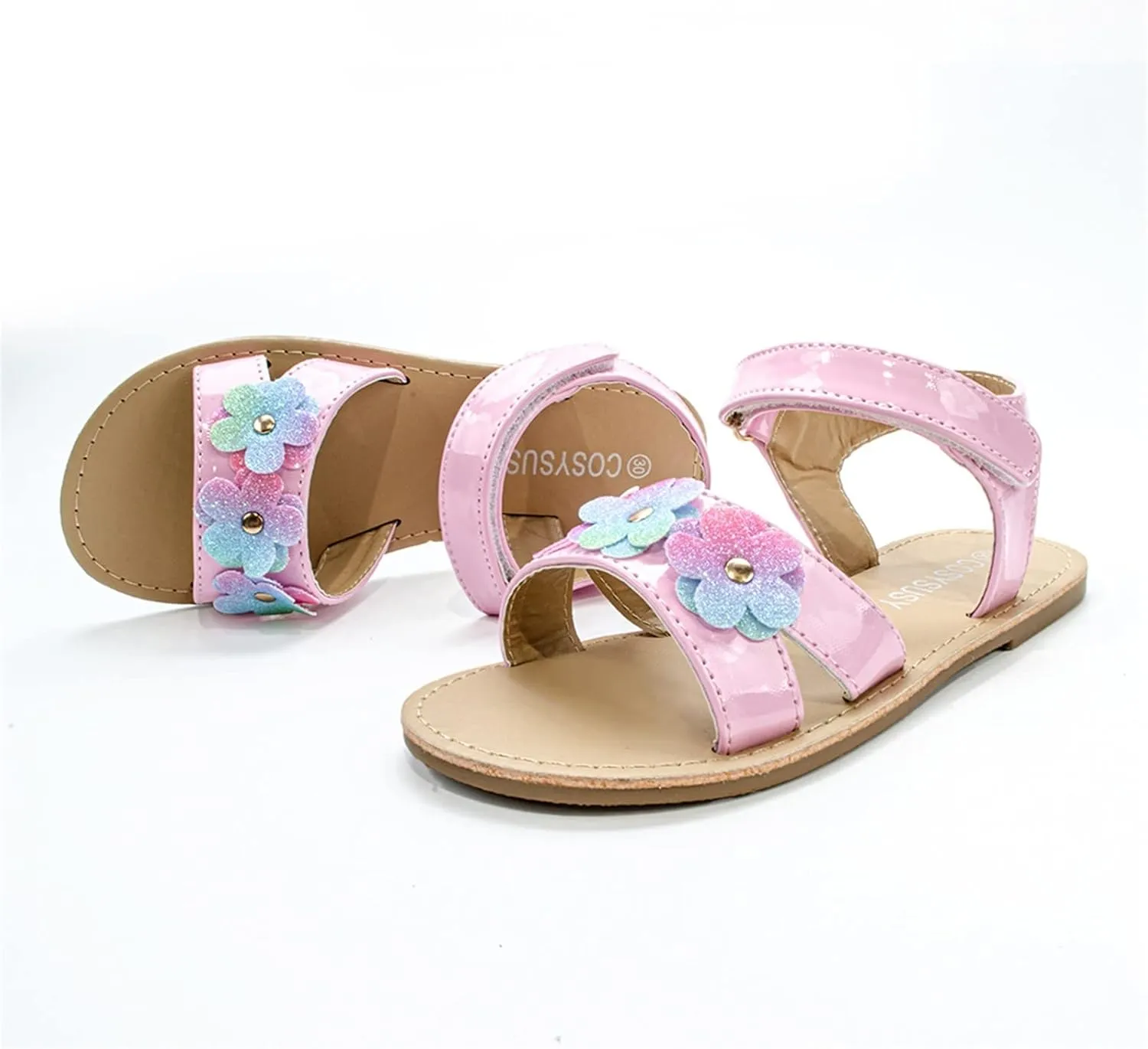 Girls Open Toe Flat Sandals with Cute Flower Breathable Open Toe Wedding Shoes for Kids Knee High Slipper Girls