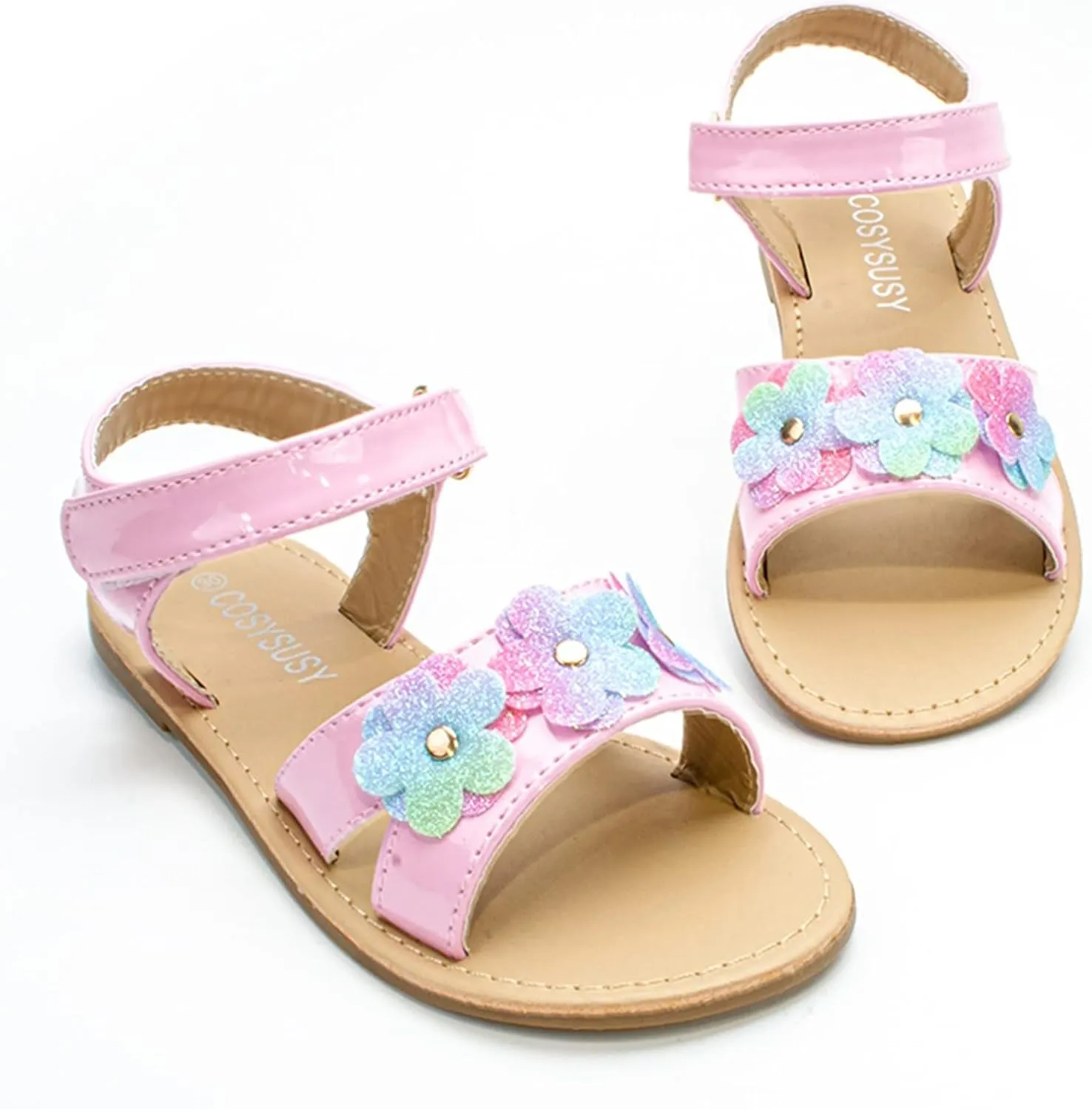 Girls Open Toe Flat Sandals with Cute Flower Breathable Open Toe Wedding Shoes for Kids Knee High Slipper Girls