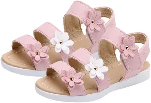 Girls Open Toe Flowers Sandals Summer Cute Beach Play Flat Shoes for Kids Soft Sole Wedding Party Prom Shoes