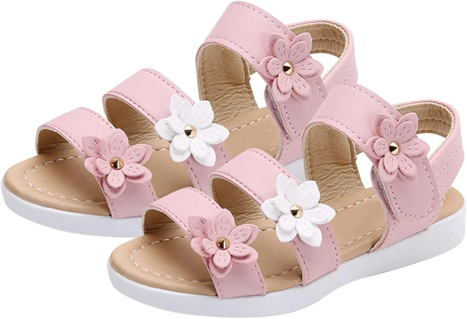 Girls Open Toe Flowers Sandals Summer Cute Beach Play Flat Shoes for Kids Soft Sole Wedding Party Prom Shoes